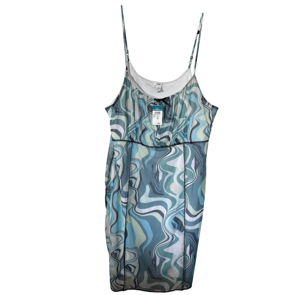 Rue21 Rue+ NWT Womens 3X Blue Green Abstract Swirl Mesh Cami Dress Y2K Plus Size